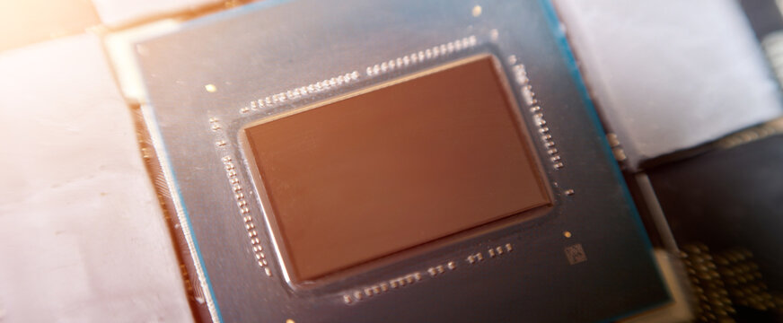 Close up detail of silicon chip technology background