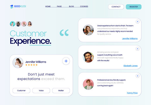 Customer Experience Web Landing Page UI with Testimonials Layout