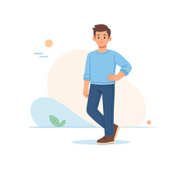 Fototapeta premium Man standing in casual outfit, flat vector illustration
