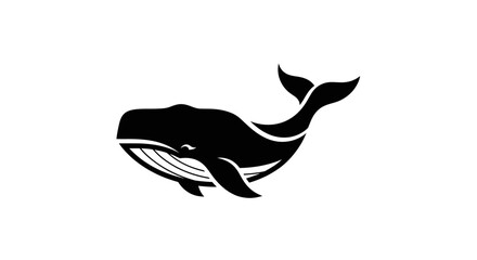 Stylized black whale illustration on white background