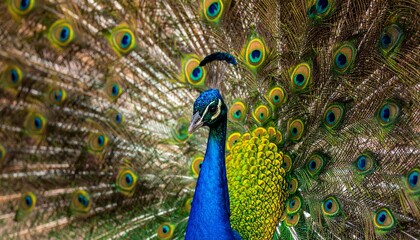 Obraz premium Majestic Peacock Displaying its Vibrant Feathers in Full Glory.