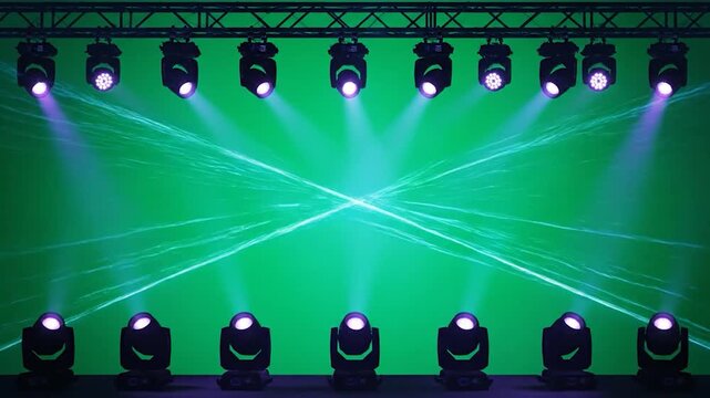 Ultra-Realistic Disco Club Lights with Rotating Mirror Ball, Laser Beams and Dynamic Stage Lighting on Green Screen Background, Nightclub Party Lighting VFX, Seamless Loop 4K UHD Stock Video