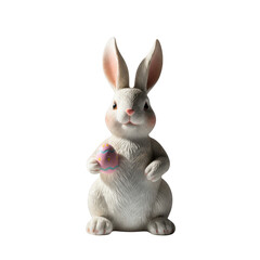 Obraz premium A white easter bunny holding a decorated egg, symbolizing spring and new life, isolated on transparent background
