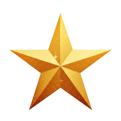 A glittering golden five-pointed star isolated on a pure white background