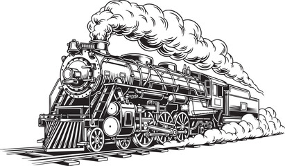 Vintage steam locomotive illustration with billowing smoke side view © Abdul