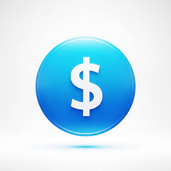 Obraz premium A glossy blue circular button displays a prominent white dollar sign symbol