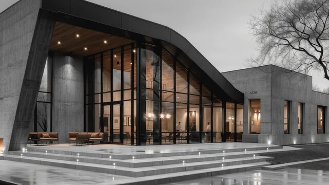 Modern Architecture Facade: A sleek, contemporary building with geometric lines and a minimalist aesthetic. This striking structure showcases a modern architectural marvel.