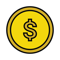 Obraz premium Gold coin with dollar sign in flat style. Financial, banking, and currency symbol isolated on white background.