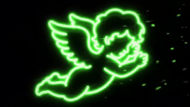 Neon angel silhouette against black background glowing artistic design