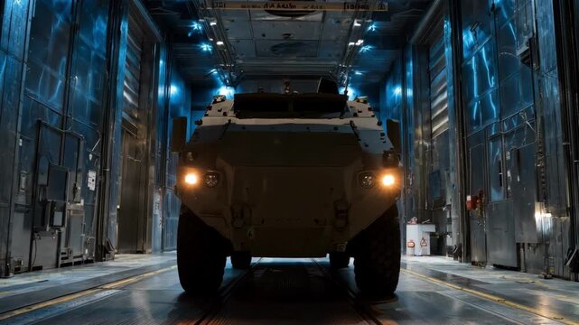 Medium perspective of aerodynamic modifications on an armored vehicle being tested in a wind tunnel for reduced drag and improved fuel economy.
