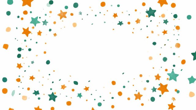 Colorful star and dot border on white background.