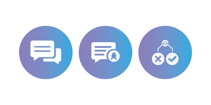 Business chat and decision making icons, speech bubbles and logic tree with check and cross marks.