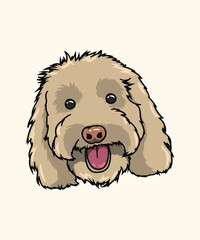 Happy Goldendoodle Labradoodle Dog Portrait with Tongue Out Illustration