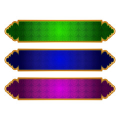 Set Of Luxury Green, Blue and Pink Arabic Islamic Banner Title Frame Text Box Border Transparent Background