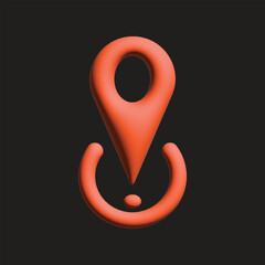 3D Location Power Icon, Modern Map Pin with Power Button Symbol, Orange Gradient UI Illustration