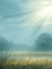 Obraz premium Spring Stillness With Diffused Daylight and an Empty Center Invites Quiet Moments in Nature During a Soft Morning