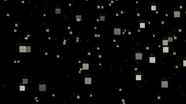 Digital Pixelated Squares and Particles Overlay Footage. Abstract Tech Background, Data Flow Effect, Sci-Fi Motion Graphic Element.