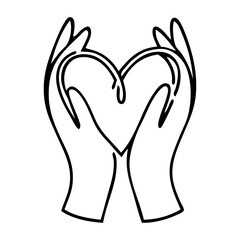 Símbolo caridad. Dibujo sencillo con línea continua de dos manos sosteniendo un corazón © teracreonte