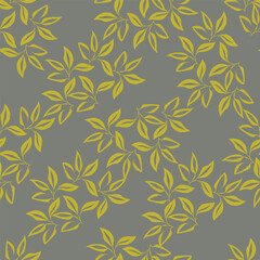 Fototapeta premium Seamless floral pattern with stylized yellow and white flowers, blue berries, and leaves on a sage green background. This modern, folk-art design is great for textiles, wallpaper, and spring decor 