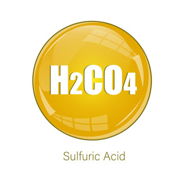 Sulfuric Acid icon. Yellow button symbol. Chemical formula Vector. Science badge label.