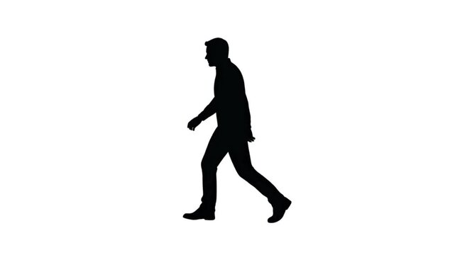 Man silhouette walking isolated on white background. silhouette black people walk on white screen. animation video, people standing, boy, person, human,