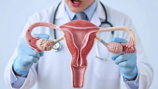 A uterus and ovary symbols for medical checks and PCOS screening. Generative AI