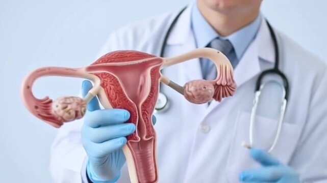 A uterus and ovary symbols for medical checks and PCOS screening. Generative AI