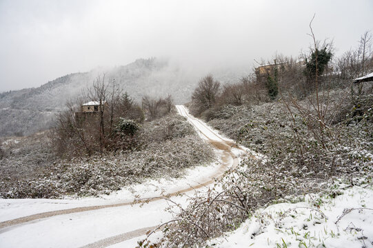  Ropoto village Sinking Ghost-Town Greece covered in snow
