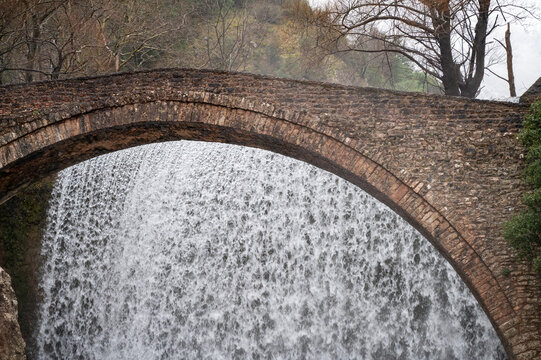 Stobe Bridge and waterfall of Palaiokarya, Greece
