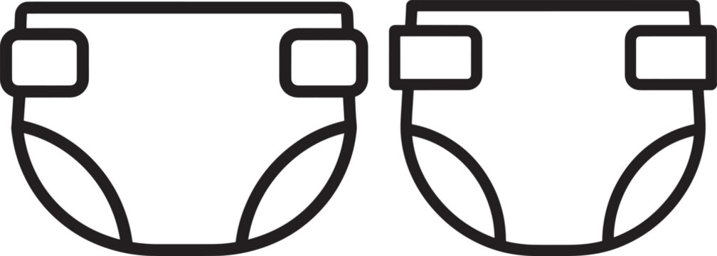 Two simple line art icons of baby diapers, symbolizing infant care, hygiene, and new parenthood.