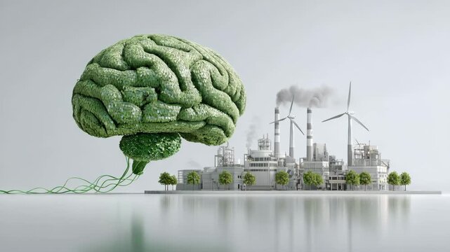 A creative depiction of the industrial sector and the mind, symbolizing the intellect behind sustainable development and environmental awareness
