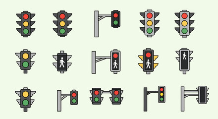 Traffic Lights and Signals Set Illustration.