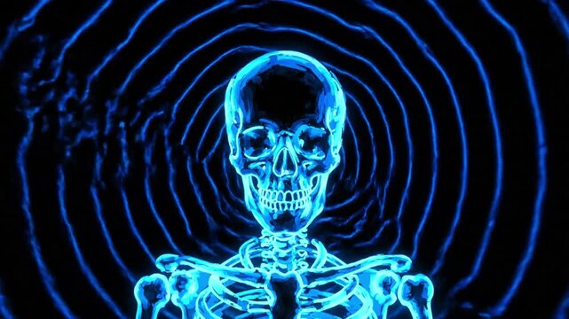 skeleton on blue circle background