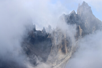 Cadini di Misurina Dolomites peaks hidden by alpine mist
