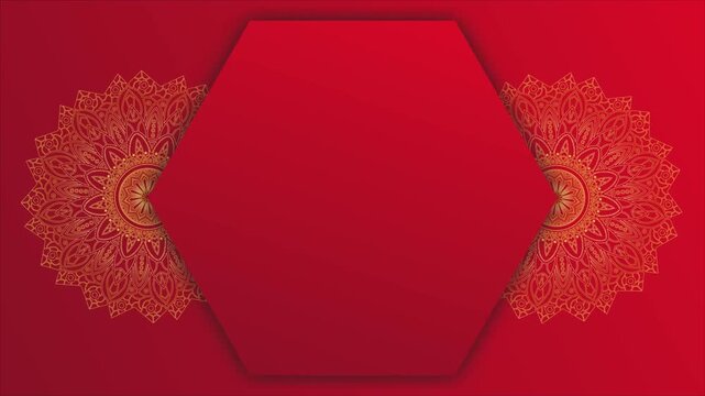 gold luxurious mandala loop vintage antique floral baroque animation ornament horizontal background with golden floral pattern on red gradient animation
