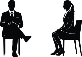 Professional business job interview with HR manager and female candidate silhouettes in formal office attire for corporate recruitment