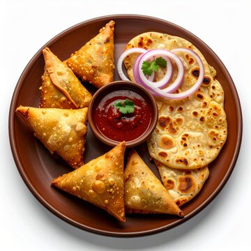 crispy samosas and soft flaky parotta