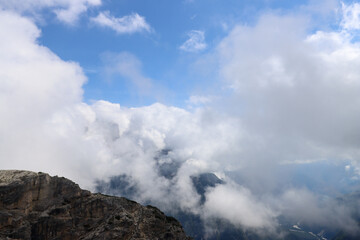 Dreamlike Dolomites dissolving into white veil