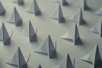 Creative Paper Art Arrangement with White Origami Pyramids