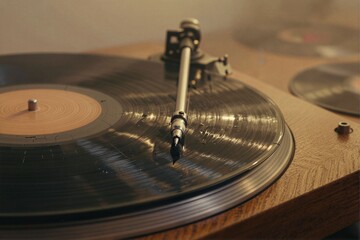 Vintage Turntable Playing Classic Vinyl Record in Soft Light