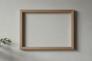 Minimalist Empty Frame Against Gray Wall with Green Plant Accent