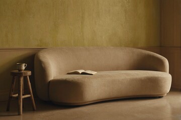 Cozy Modern Sofa in Minimalist Living Room with Warm Earthy Tones