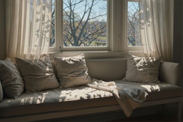 Cozy Indoor Scene with Soft Pillows and Sunlight Streaming In