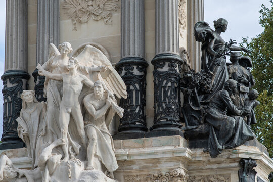 Madrid, Spain: Monument to Alfonso XII Colonnade at Retiro Park