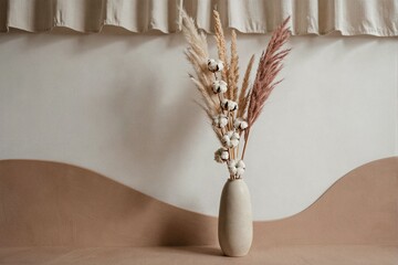 Elegant Minimalist Vase with Dried Flowers on Neutral Background