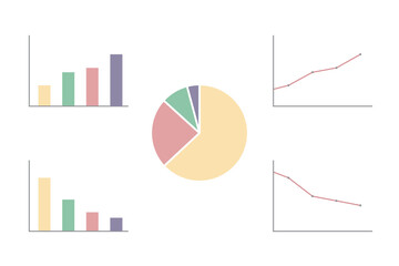 棒グラフと円グラフと線グラフのイラストセット