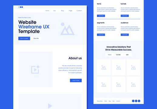 Website Landing Page Wireframe UX Template with Modern Layout