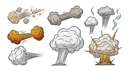 Cartoon explosion effects a set of various smoke and blast shapes © Begum