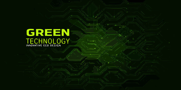 Abstract green technology background with interconnected hexagonal circuit board design