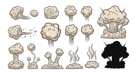 Cartoon explosion effects a set of various smoke and blast shapes © Begum